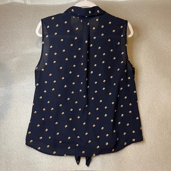 Adrianna Papell Large Sleeveless Navy Polks Dot Blue Button down Blouse - Picture 5 of 6